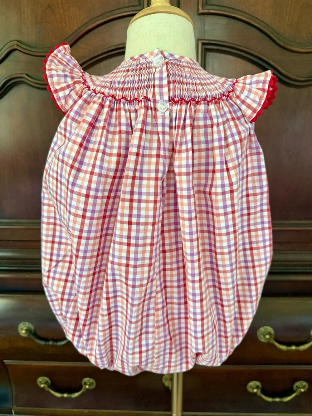 FINAL SALE Classic Whimsy Smocked Crab Bubble 24M Red Gingham Boutique Romper